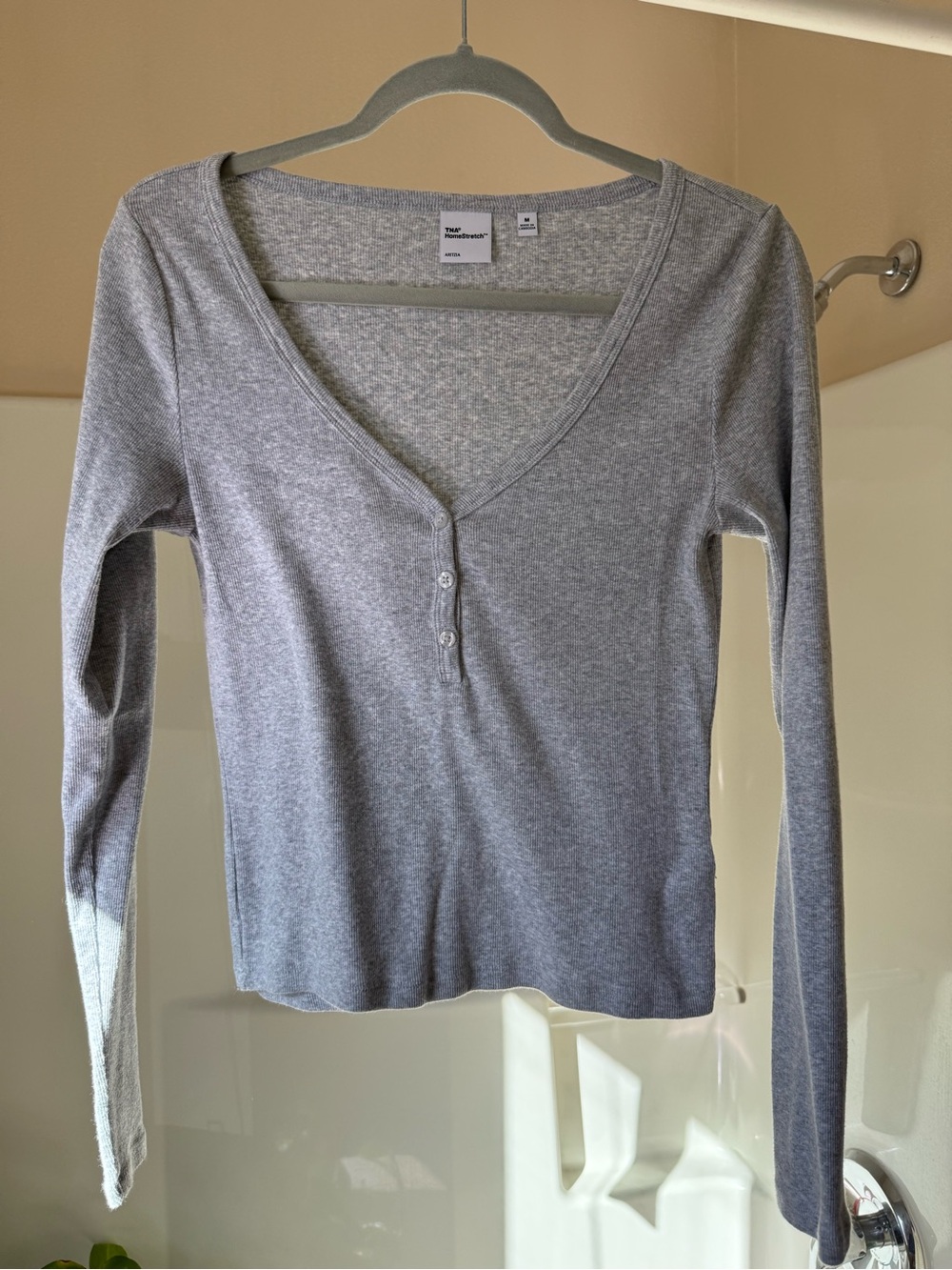 TNA Gray Long-Sleeve Henley Top